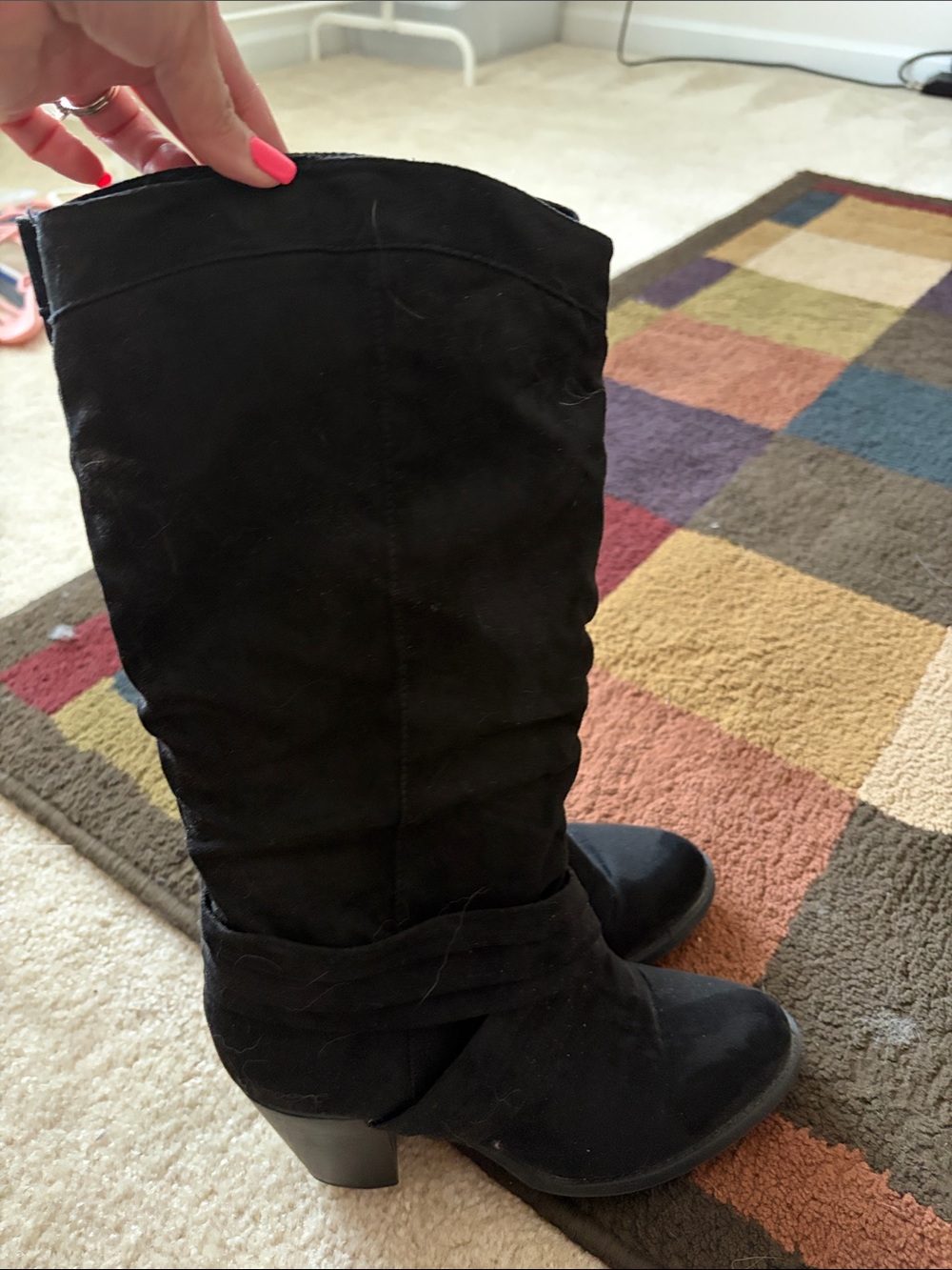 Rampage Black Suede-Look Mid-Calf Heeled Boots